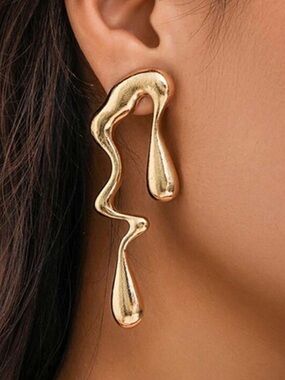 Anthropologie Gold Fluid Sculptural Drop Earrings